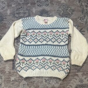 Vintage Jamie Scott kids knitted by hand sweater fair isle sz small floral girls